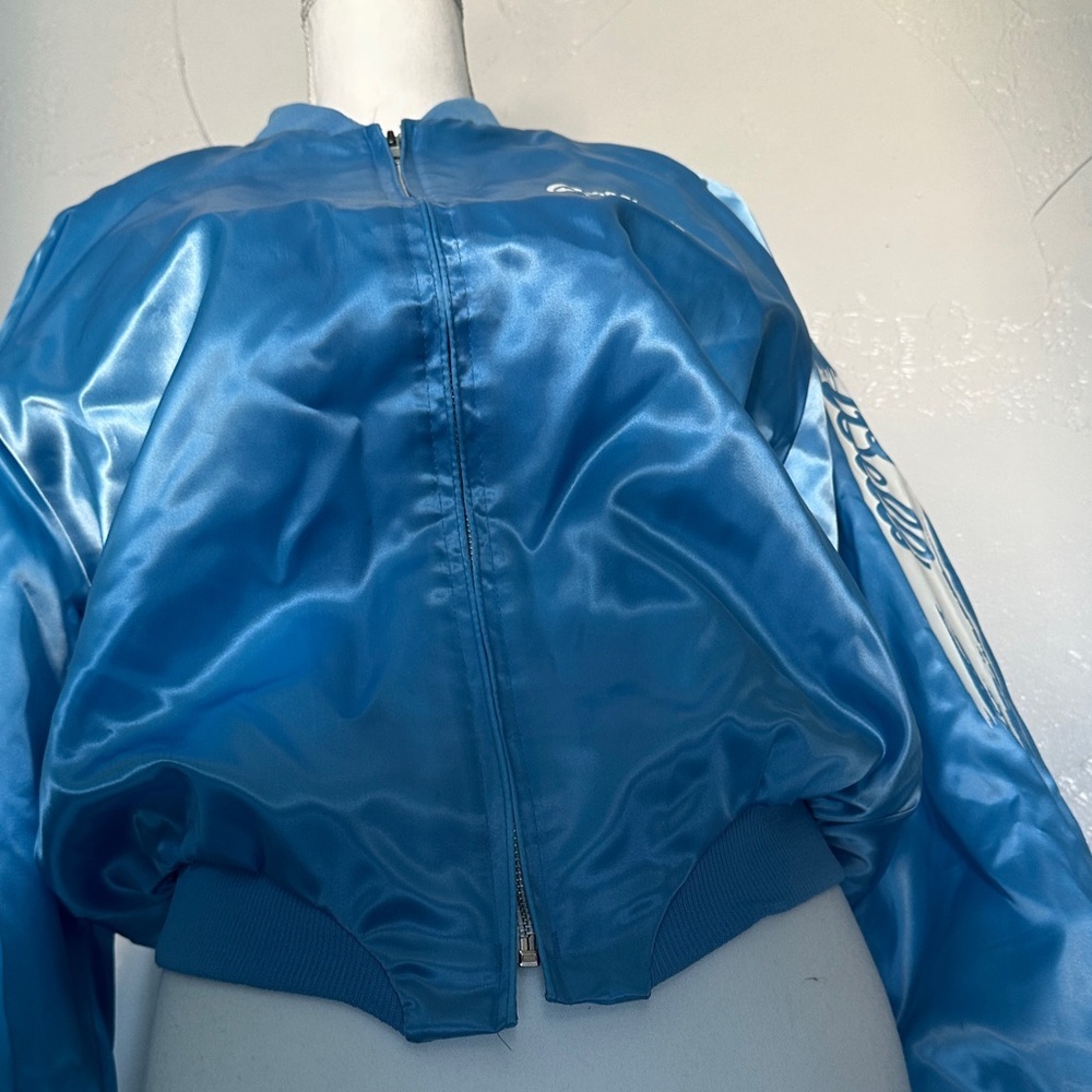 Women's Shiny Blue Bomber Jacket - Picture 6 of 7